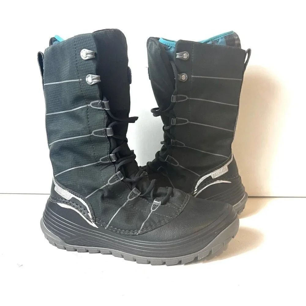 Teva Jordanelle Winter Snow Boots Womens 6 Black Blue Thinsulate Removable Liner